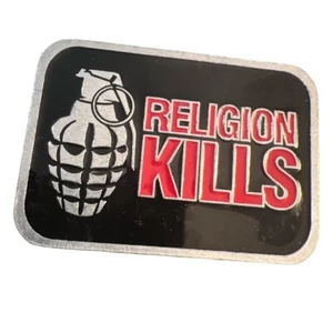 Y2K Vintage Religion Kills Metall Gürtelschnalle, von Distortion Boarding, Unisex - Bild 1 von 3