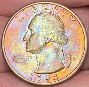1994-P Washington Viertel schöne brillante regenbogenfarbene Münze #12 - Bild 1 von 10