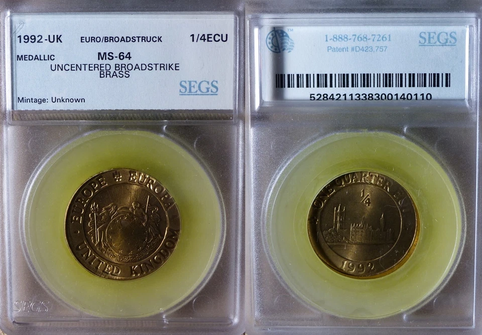 Error:Europa Pattern 1992 UK 1/4 Ecu Uncentered Broadstruck MS63 CT171 - Image 1 of 1