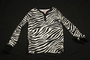 Faded Glory Top Thermal Black White Zebra Stripe Long Sleeve Size S/CH 6/6X - Picture 1 of 5