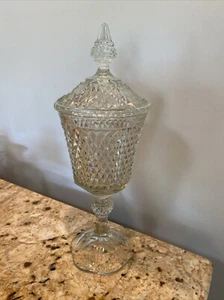 Vintage Indiana Glass Diamond Point Tiara Clear Urn Compote Apothecary Covered - Picture 1 of 12