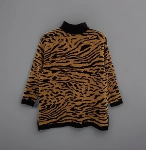 Vintage 1980s EXPRESS TRICOT Women Sweater XS Chenille Brown Black Animal Print - Picture 1 of 6