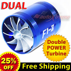For TOYOTA Air Intake Dual Fan TURBO Supercharger Turbonator Gas Fuel Saver BLUE