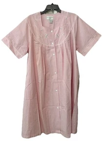 Miss Elaine House Robe Women's 2X Pink White Striped Seersucker Embroidered NWT - Picture 1 of 15