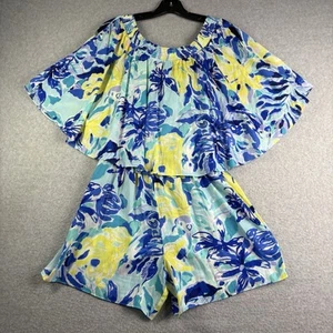 Mameluco Lilly Pulitzer Arbelle para mujer pequeño azul amarillo floral fuera del hombro - Imagen 1 de 13