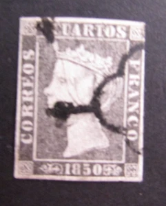 SPAIN , 1850, SG2 6c BLACK, USED Imperf - Picture 1 of 2