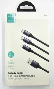 JOYROOM SA21-1T3 100W 3-in-1 ( L+C+M) 1.2m Fast Charging Cable -Black - Picture 1 of 8