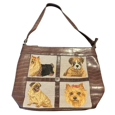 Cartera vintage de lona para perro con correa para el hombro bordada con accesorios Elka  Foto 1 de 4