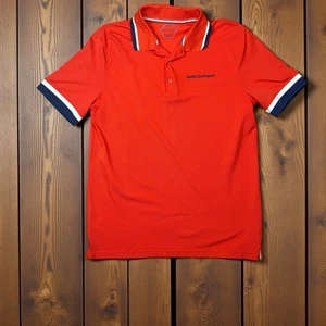 BMW Golfsport Polo Shirt Mens M Orange Performance Golf Short Sleeve Pullover - Picture 1 of 5