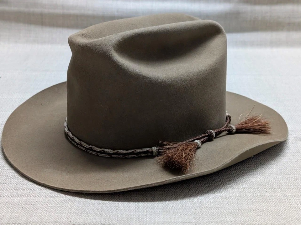 Sombrero de vaquero vintage MARRÓN 7-1/4 marrón fieltro de piel deportista largo ovalado western Foto 1 de 4