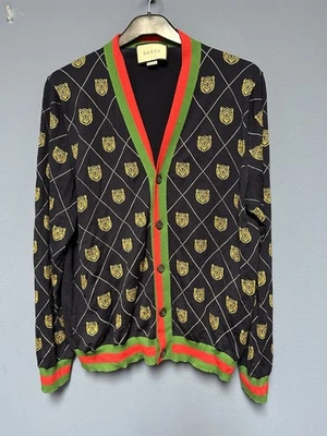 Cárdigan Gucci Argyle Azul Dorado Lana Tigre Tejido Madreperla Para Hombre 3XL Foto 1 de 4