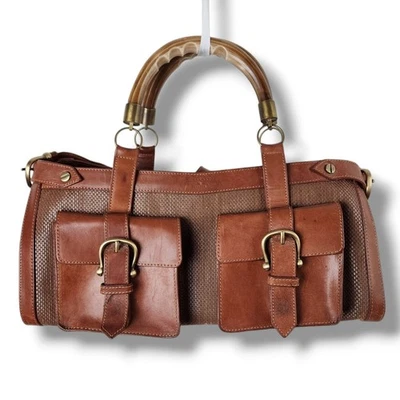 Auténtico bolso vintage de cuero Burberry Prorsum marrón tejido canasta Foto 1 de 4