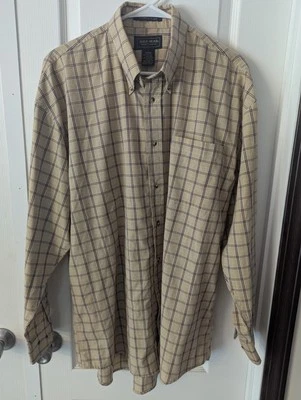 Duck Head Men's Button Down Shirt L Beige Plaid Long Sleeve Pocket Wrinkle Free - Image 1 of 4
