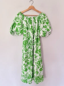 Vestido COS Talla 38 UK 10 Verde Blanco Floral Manga Abullonada Cinturón Vacaciones de Verano - Imagen 1 de 11