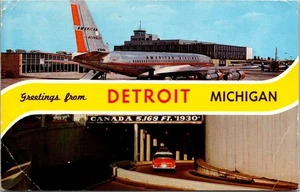 Postkarte - Grüße aus Detroit, MI - ca. 1950er Jahre - American Airlines - Bild 1 von 2