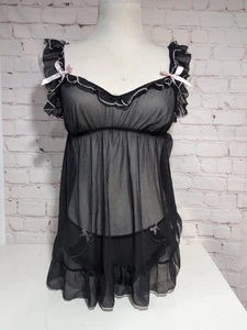 Victoria’s Secret Sheer Black Nylon Babydoll Ruffle With panty Size  Medium NWT - Picture 1 of 19