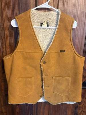 复古牧马人西部磨损背心皮革夏尔巴人大号纽扣口袋 — 第 1/4 张图片