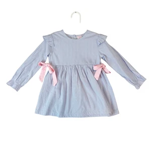Stitchy Fish Top Girls 4T Blue Striped Bows Ruffle Long Sleeve Southern Charm - Picture 1 of 4