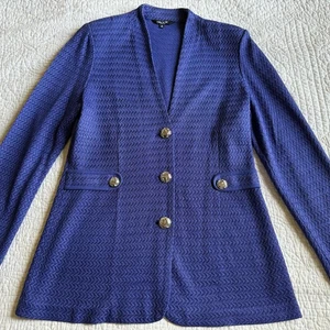 Chaqueta cárdigan Misook para mujer talla mediana tejida en zigzag suave púrpura botones dorados - Imagen 1 de 18