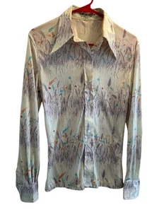 Vtg 70s Augie Shirt Disco Geometric Abstract Nik Nylon Stretch Mod Mens 12/13 - Picture 1 of 13