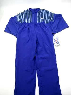 Traje de treino Reebok feminino grande listrado com zíper completo retrô anos 80 forrado roupa ativa - Imagem 1 de 4