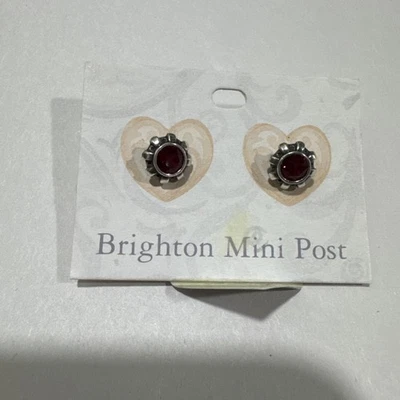 Brighton Stud Earrings Dazzler Red Crystal Mini Post Antique Silver Tone New  - Image 1 of 4