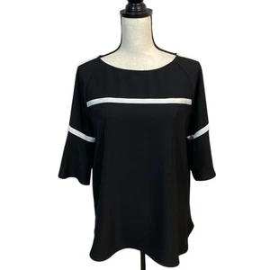 Calvin Klein Black and Cream Bow Sleeve Stretch Crepe Blouse Size Medium - Picture 1 of 7