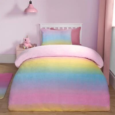 Ombre Fleece Duvet Cover Pillowcase Quilt Rainbow Bedding Set Soft Single Double - Image 1 of 4