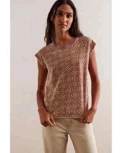 Free People We The Free Bailey Printed Tee Size XS Brown RRP $68 - Picture 1 of 3