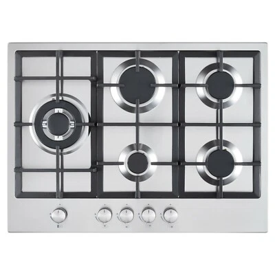 Cookology Gas Hob 5 Burner 70cm with Wok Burner - Stainless Steel GH700SS - Image 1 of 4