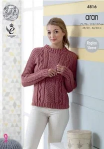 King Cole Aran Knitting Pattern Sweater and Cardigan 4816 - Picture 1 of 2