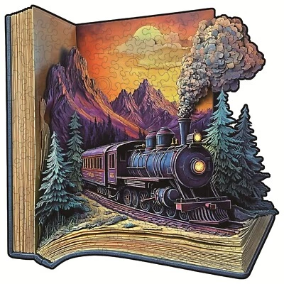 🚂 Wooden Puzzle – Train in the Book Large Jigsaw with Magical Pieces! - Image 1 of 4