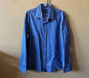 Camisa Hugo Boss Calce Regular Azul a Rayas 100 % Algodón Botones Talla Grande - Imagen 1 de 2