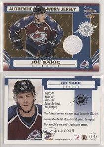 2003-04 Pacific Prism Game-Worn Jersey /935 Joe Sakic #112 HOF