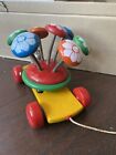 Vintage Kouvalias Wooden Pull Toy Rotating Greek 1970s Bell Colorful MCM Flower
