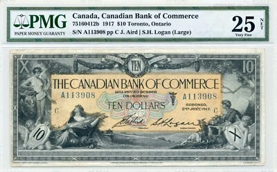 1917 $10 Canadian Bank of Commerce, Logan (Large) - Very Fine, PMG VF 25 - Image 1 of 2