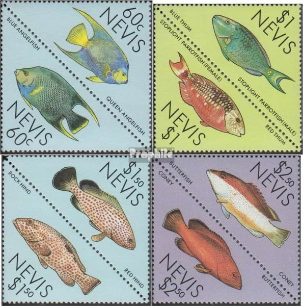 Nevis 467-474 Couples mint/MNH 1987 Fish on Korallenriff Foto 1 de 1
