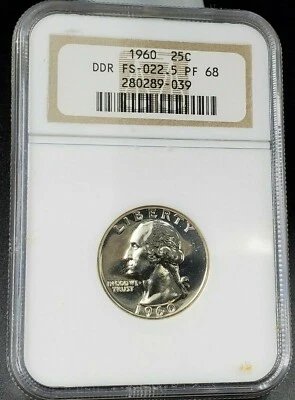 1960 25c Washington Proof Variet Quarter NGC PF68 FS-022.5 FS-801 DDR Double Die - Image 1 of 2