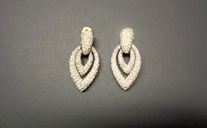 Vintage Ciner Pavé Crystal Rhinestone Silver Tone Clip On Earrings 2 1/4" - Picture 1 of 7