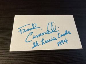 1994 CARDINALS: Frank Cimorelli, SIGNED 3x5 Card
