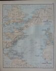 1911 Landkarte ~ Schmal Sea England Frankreich ~ Nord Atlantic West Indies
