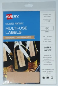 Avery Labels Multi Use Labels 393080 - 80 Labels - Copper Brown- 94x32mm AusPost - Picture 1 of 2