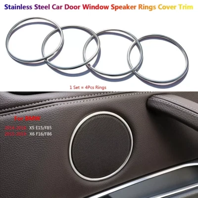For BMW X5 X6 F15 F16 2014-2018 Silver Inner Door Speaker Ring Cover Trim 4PCS - Image 1 of 4