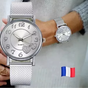Montre argenté strass bracelet analogique métal femme quartz silicone argent - Imagen 1 de 6