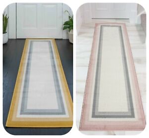 Grey Hallway Runner Rugs Ochre Yellow Baby Pink Bordered Long Carpet Runner Mat
