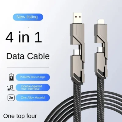 4-in-1 USB TYPE C Cable 100W Fast Charging Flat Braided Anti-Tangle - Image 1 of 4