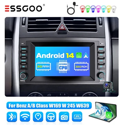 Autoradio Android 14 Carplay GPS BT RDS Für Mercedes Benz A/B-Klasse W169 Kamera - Bild 1 von 4