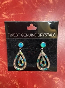 Finest Genuine Crystals Sterling Silver Dangle Earrings Jewelry NEW GREAT GIFT - Picture 1 of 4