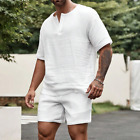 Men's Suit Summer Casual Solid Color Short Sleeve T Shirt Shorts Two-Piece Sets