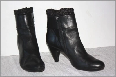 HEYRAUD Bottines Cuir Revers Plissé Noir  T 41 TTBE Foto 1 de 4